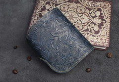 Handmade Leather Floral Mens Cool Biker Wallet Leather Wallet Men billfold Wallets Bifold for Men - imessengerbags