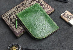 Handmade Leather Floral Mens Front Pocket Wallet Cool Slim Leather Wallet Men billfold Wallets Bifold for Men - imessengerbags