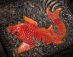 Handmade Leather Carp Mens Chain Biker Wallet Cool Leather Wallet With Chain Wallets for Men - imessengerbags