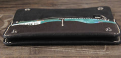 Handmade Genuine Leather Mens Cool Long Leather Wallet Bifold Clutch Wallet for Men - imessengerbags