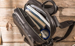 Cool Mens Leather Backpacks Black Travel Backpacks Laptop Backpack for men