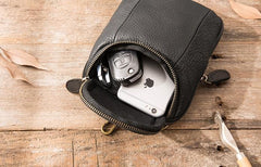 Black Leather Belt Pouch Mens Waist Bag Shoulder Bag for Men