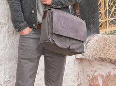 Mens Canvas Gray Cool Side Bag Messenger Bag Canvas Shoulder Bag for Men