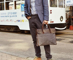 Mens Gray Canvas Leather Briefcase Handbag Work Bag Business Bag for Men
