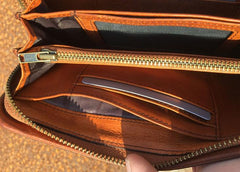 Handmade Genuine Rock Punk Leather Mens Cool Long Wallet Wristlet Bifold Clutch Wallet for Men