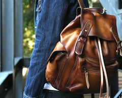 Handmade Cool Leather Mens Backpack Travel Backpacks Laptop Backpack for men