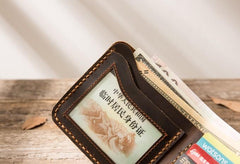 Cool Leather Mens Coffee Slim Small Wallet Bifold Vintage billfold Wallet for Men - imessengerbags