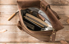 Coffee Leather Mens Cool Sling Bag Sling Shoulder Bags Sling Backpacks for men
