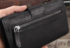 Genuine Leather Mens Cool Long Leather Wallet Cards Clutch Wristlet Wallet for Men - imessengerbags