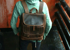 Cool Leather Coffee Mens Backpack Travel Backpacks Laptop Backpack for men