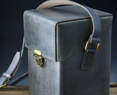 Handmade Gray Leather Mens Small Box Bag Shoulder Bag Messenger Bag for Men - imessengerbags