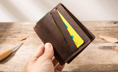 Coffee Cool Leather Mens Slim Small Wallets Bifold Vintage billfold Wallet for Men - imessengerbags