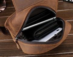 Vintage Leather Mens Sling Shoulder Bags Sling Bag Chest Bag Sling Backpack for men - imessengerbags