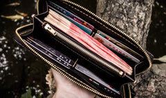 Handmade Leather Men Tooled Carp Cool Leather Wallet Long Phone Wallets for Men - imessengerbags