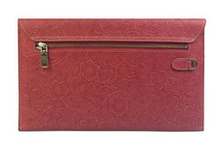 Handmade Leather Floral Tooled Mens Clutch Cool Slim Wallet Zipper Clutch Wristlet Wallet for Men