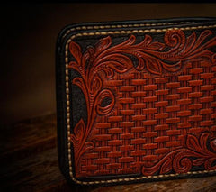 Handmade Leather Eagle Tooled Mens billfold Wallet Cool Leather Wallet Slim Wallet for Men - imessengerbags