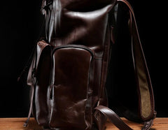 Genuine Leather Mens Cool Backpack Sling Bag Large Travel Bag Hiking Bag for Men