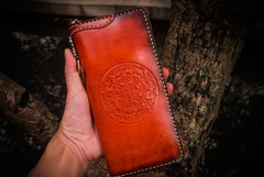 Handmade Leather Mens Tibetan Chain Biker Wallet Cool Leather Wallet Long Clutch Wallets for Men - imessengerbags