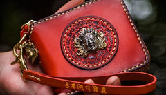 Handmade Leather Small Tooled Mens billfold Wallet Cool Chain Wallet Biker Wallet for Men