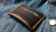 Handmade Leather Mens Slim Front Pocket Wallets Leather Card Wallet for Men - imessengerbags