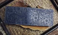 Handmade Leather Floral Mens License Wallets Cool Short Wallet Card Holder Small Card Slim Wallets for Men