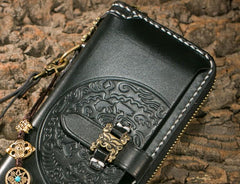 Handmade Leather Mens Chain Biker Wallet Cool Leather Wallet Long Phone Wallets for Men - imessengerbags