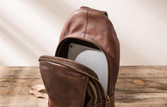 Coffee Leather Mens Sling Bag Sling Shoulder Bags Sling Backpacks for men - imessengerbags