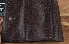 Genuine Leather Mens Cool Long Leather Wallet Zipper Clutch Wristlet Wallet for Men - imessengerbags