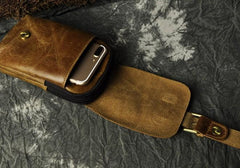 Small Mens Leather Belt Pouch Holsters Belt Case Cell Phone Waist Pouch for Men