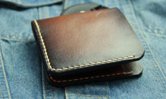 Vintage Coffee Leather Mens Slim Small Wallet Leather Bifold Wallets for Men - imessengerbags