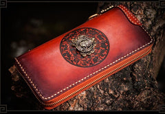 Handmade Leather Tibetan Mens Chain Biker Wallet Cool Leather Wallet Long Clutch Wallets for Men - imessengerbags