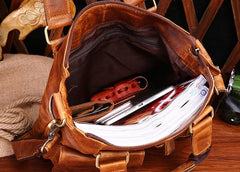 Vintage Coffee Leather Mens Briefcase Laptop Bag Business Bags Work Bag for Men - imessengerbags