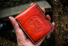 Handmade Leather Chinese Lion Tooled Mens billfold Wallet Cool Leather Wallet Slim Wallet for Men - imessengerbags