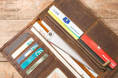 Vintage Slim long Wallets Leather Mens Tan Wallet Long Wallet for Men - imessengerbags