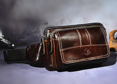 Cool Leather Mens Fanny Pack Waist Bag Hip Pack Belt Bag Bumbag for Men
