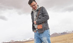 Canvas Leather Mens Belt Pouch Waist Bag Small Side Bag for Men