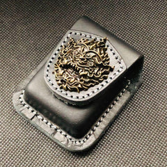 Coffee Handmade Leather Mens Stone Zippo Lighter Holders Lighter Case For Men