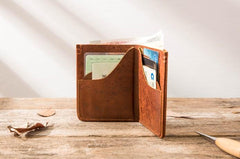 Handmade Leather Mens Small Wallets Bifold Vintage Slim billfold Wallet for Men - imessengerbags