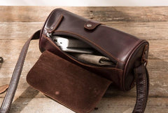 Cool Leather Mens Barrel Shoulder Bag Coffee Messenger Bags for Men - imessengerbags