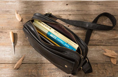 Cool Leather Black Mens Messenger Bag Vintage Shoulder Bag  for Men