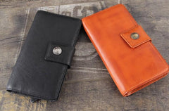 Genuine Leather Mens Cool Long Leather Wallet Cards Clutch Wristlet Wallet for Men - imessengerbags
