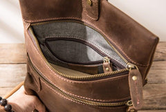 Coffee Leather Mens Cool Sling Bag Sling Shoulder Bags Sling Backpacks for men