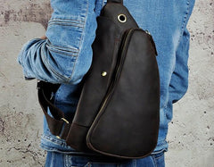 Cool Leather Mens One Shoulder Backpack Sling Bag Chest Bag Sling Backpack for men
