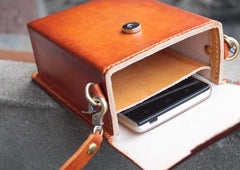 box bag leather Handmade Leather Box Bag Mens Crossbody Cell Phone Purse Crossbody Womens Leather Phone Crossbody Bag