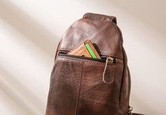 Coffee Leather Mens Sling Bag Sling Shoulder Bags Sling Backpacks for men - imessengerbags