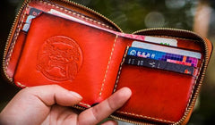 Handmade Leather Small Tooled Mens billfold Wallet Cool Chain Wallet Biker Wallet for Men