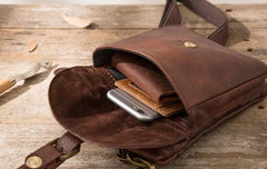 Cool Leather Coffee Belt Pouches Mens Waist Bag Shoulder Bag for Men