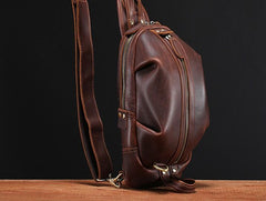 Genuine Leather Mens Cool Chest Bag Sling Bag Crossbody Bag Travel Bag Hiking Bag for men - imessengerbags