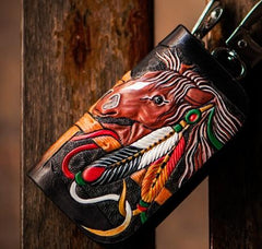 Handmade Leather Biker Mens Cool Car Key Wallet Coin Wallet Pouch Car KeyChain for Men - imessengerbags