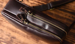 Handmade Leather Mens Cool Chest Bag Sling Bag Crossbody Bag Travel Bag Hiking Bag for men